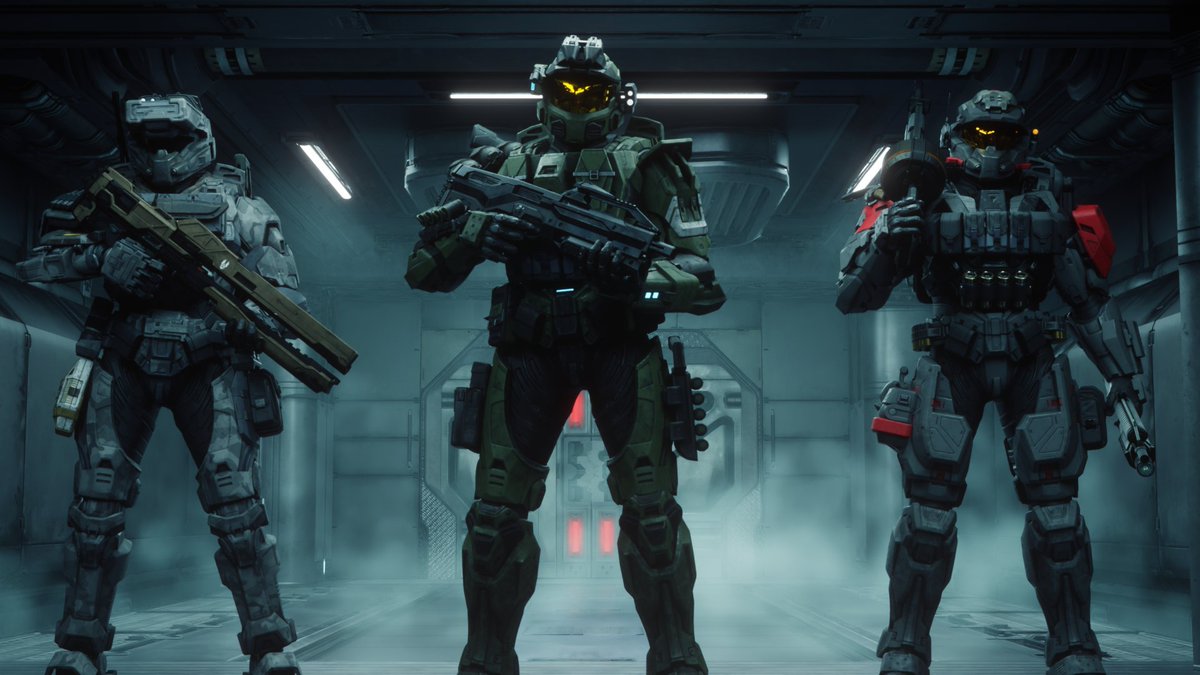 FireteamMythos's tweet photo. The Spartans of Fireteam Mythos, Thompson S-118, Viktor S-627, and Cryo 067, all equipped with heavily armored MK IV MJOLNIR and heavy weaponry.
#HaloSpotlight #Halo #blender3d https://t.co/rFwPkwVjom
