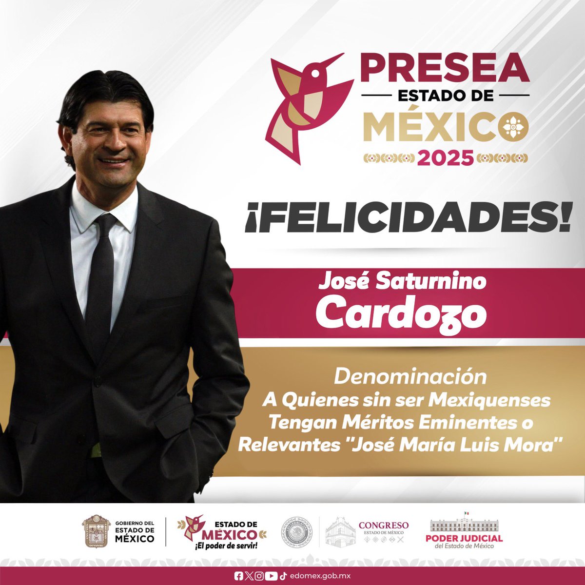 delfinagomeza's tweet photo. #PreseaEdoMex2025 | En la categoría  “A Quienes sin ser Mexiquenses Tengan Méritos Eminentes o Relevantes”, reconocimos a Valeria Palacios, por el desarrollo de soluciones tecnológicas con IA para el monitoreo ambiental; así como a @PepeCardozo249, por sus méritos deportivos como el máximo goleador histórico del @TolucaFC.
¡Muchas felicidades!
#ElPoderDeServir