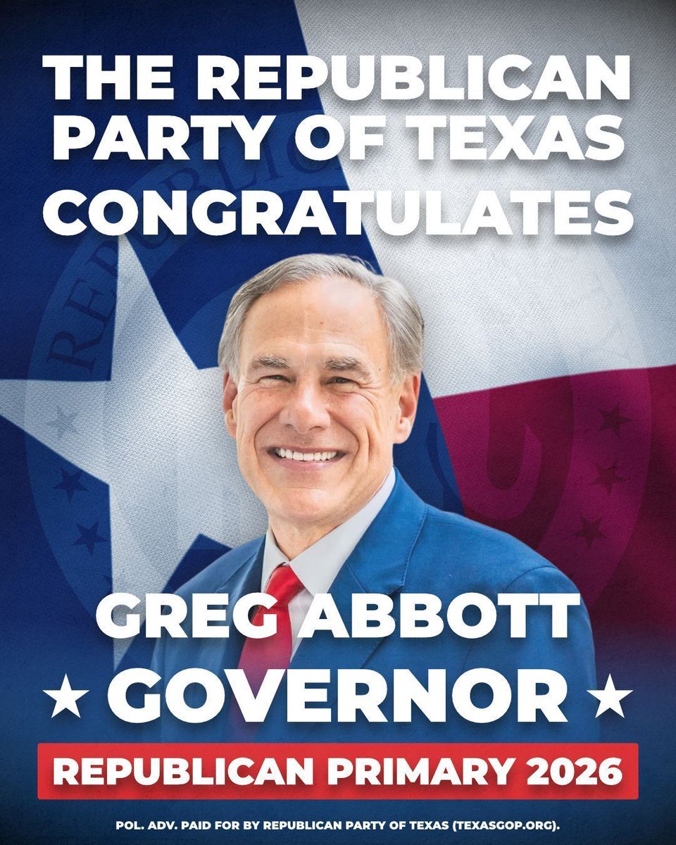 The Republican Party of Texas congratulates Greg Abbott on winning the Republican nomination for reelection! #TexasGOP #ElectionDay

<a href="/GregAbbott_TX/">Greg Abbott</a>