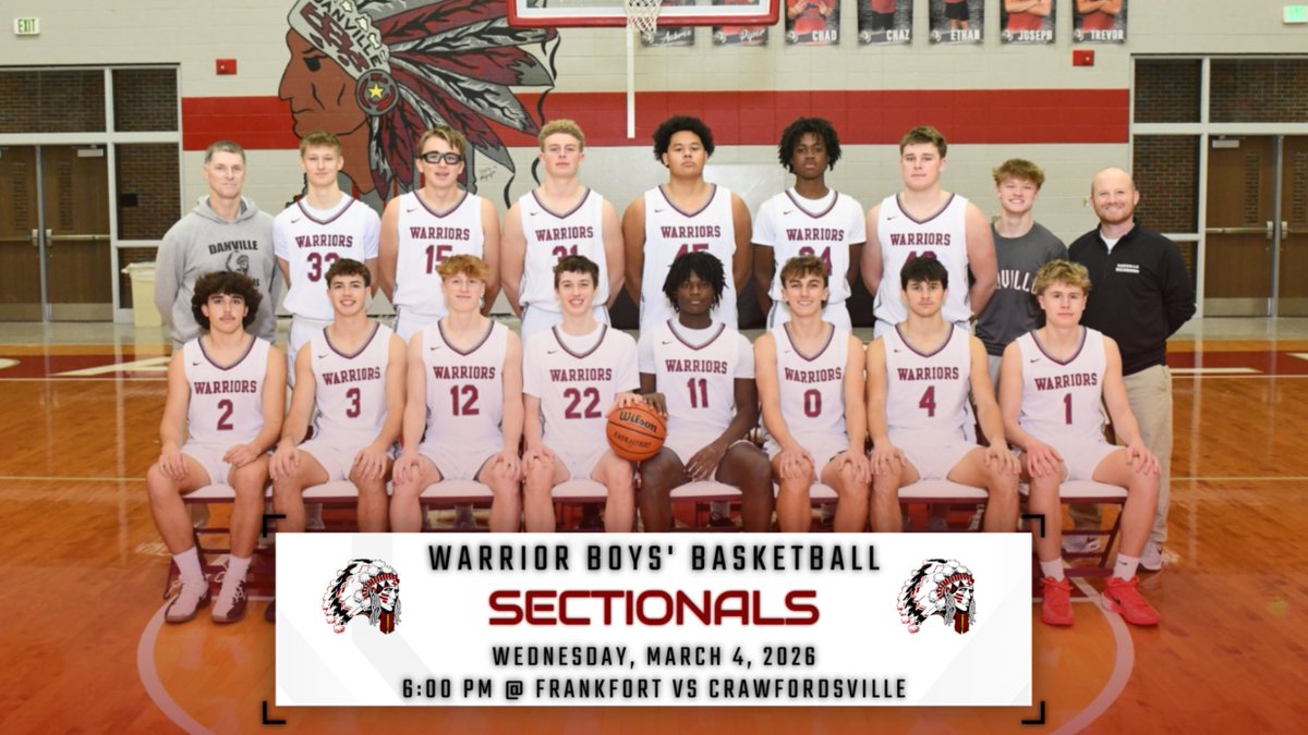 dchswarriors's tweet photo. It’s tournament time, Warrior Nation. 

The Warriors open sectional play on Wednesday, March 4 at 6:00 PM at Frankfort, taking on Crawfordsville. 

🎟️ Survive and advance. 
🔥 Win the moment. 
⚔️ Leave it all on the floor.

Let’s pack the gym &amp; bring the energy. 

#WarriorNation https://t.co/Q9XWqnm2xq