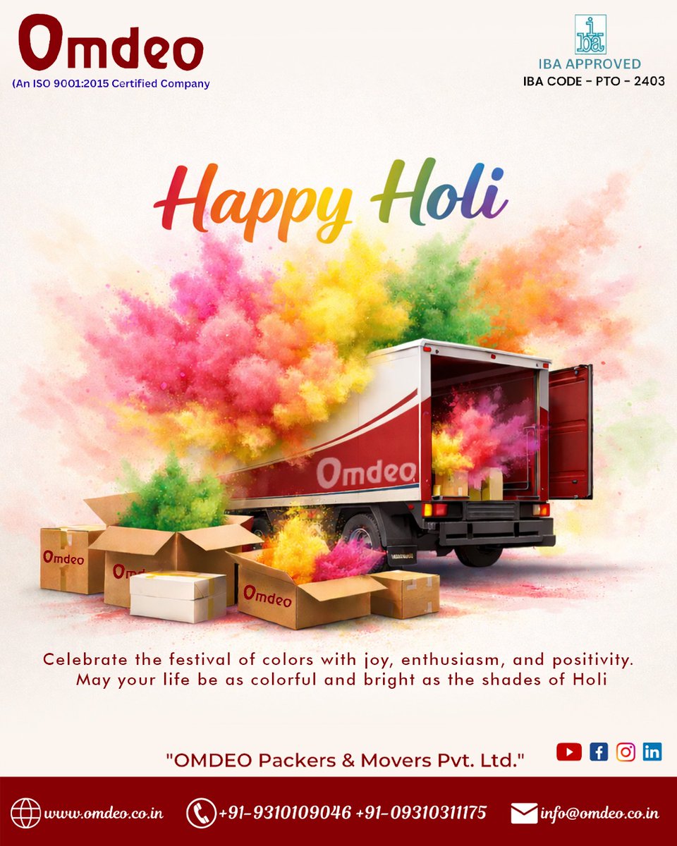 myomdeo's tweet photo. This Holi, let’s deliver happiness, colors, and new beginnings to every doorstep!
#PackersAndMovers #FestivalOfColors #MoveWithCare #ColorfulCelebration #TrustedService https://t.co/zLOLD8DMbt