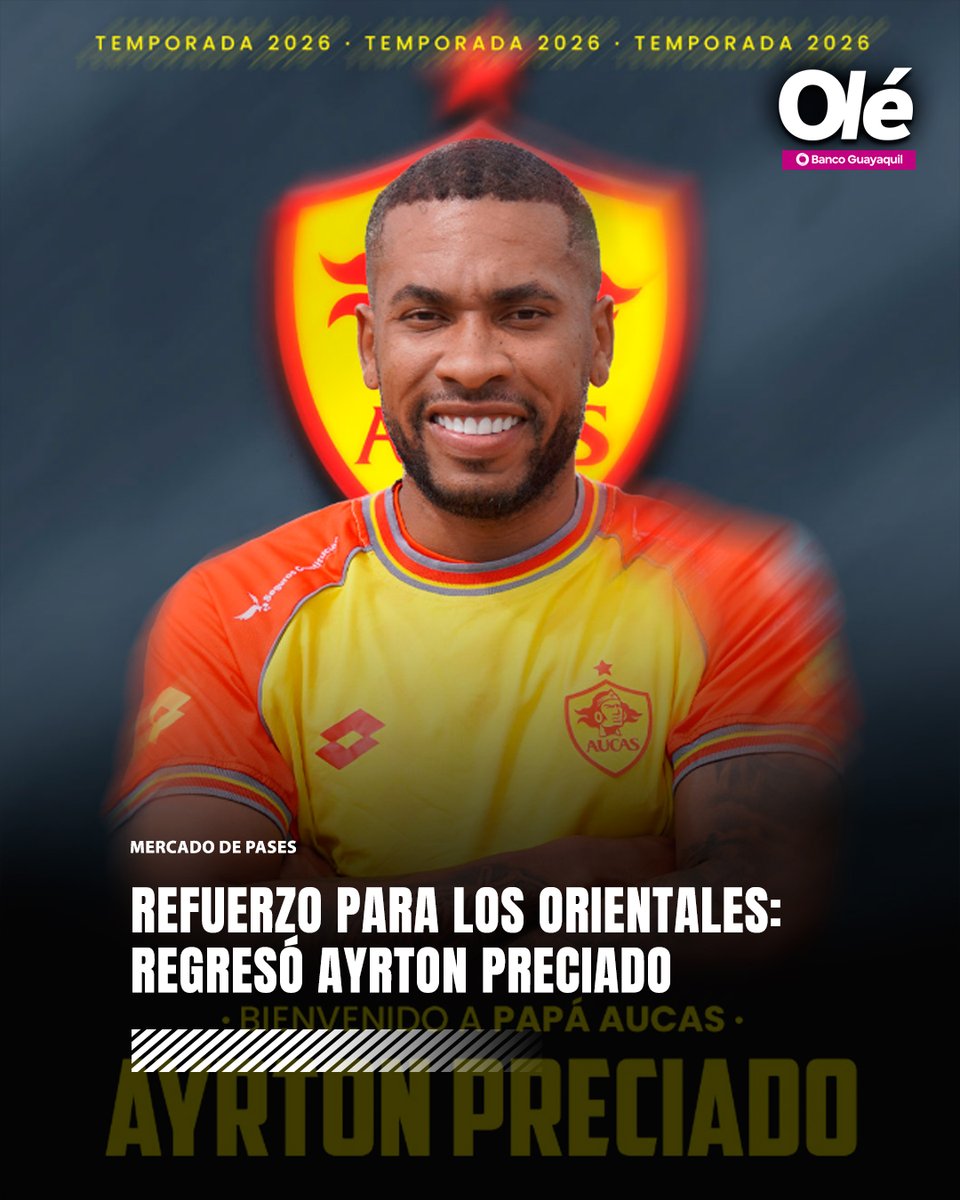 DiarioOleEc's tweet image. "Un día se fue, pero sabíamos que iba a volver..."🟡🔴

✅ Aucas oficializó el regreso al club de Ayrton Preciado, libre de Aldosivi

🔙 Su pasado en el Papá: 12 goles y 17 asistencias en 59 partidos entre mitad de 2015 y todo el 2016
