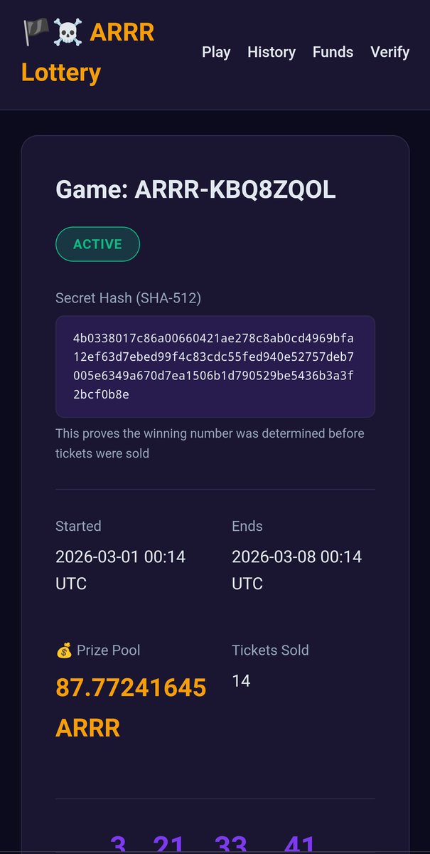 Apparently there is a Pirate chain lottery now. arrr.my 

Crypto lottery's are great but there is always a chance the Dev will rug. BUT, the Dev got their blessing from a team member + part of the pool goes to the GF.

I did buy a ticket. Why not? It $1.00