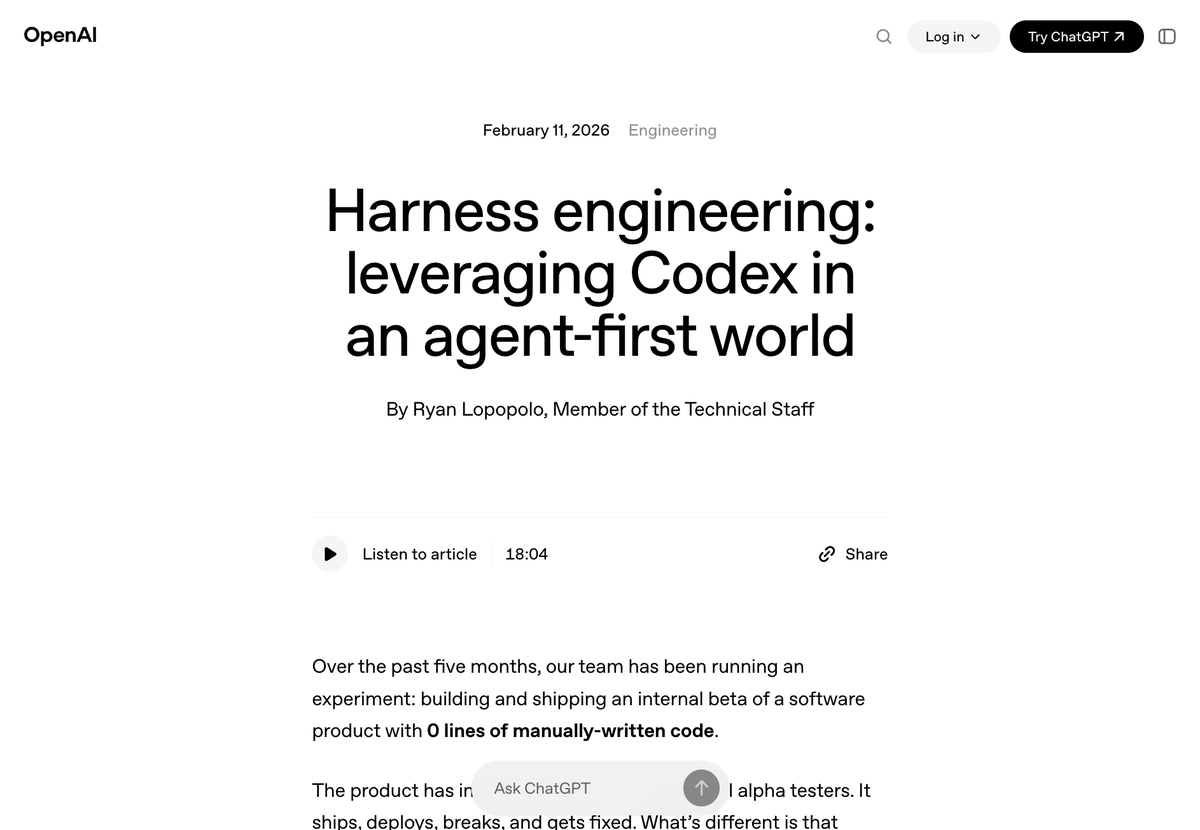This OpenAI blog is a must-read.

Don't ask what your agents can do for you. Ask what you can do for your agent

openai.com/index/harness-…