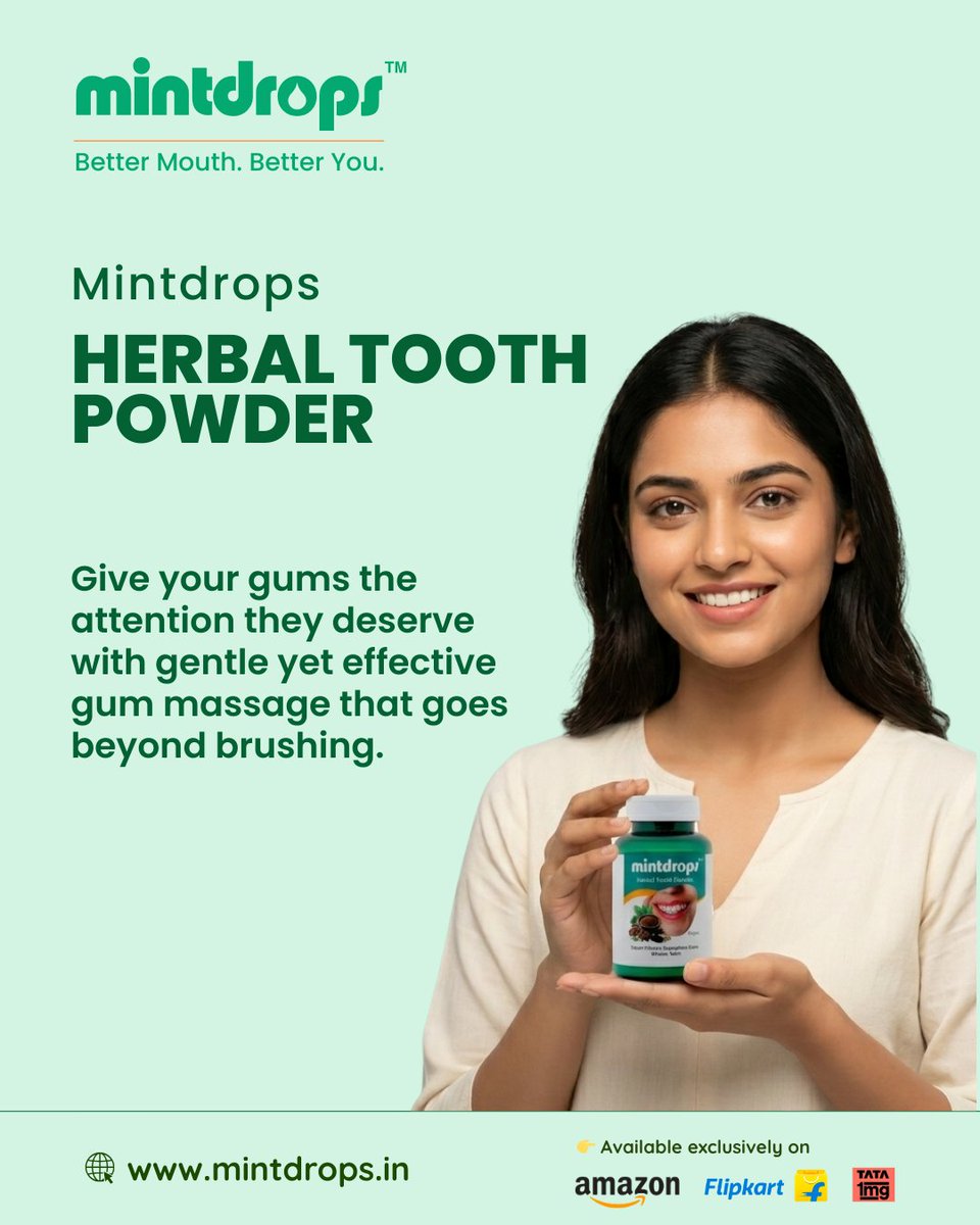 themintdrops's tweet photo. Your gums deserve more than just brushing. 🌿

Gentle gum massage + effective care = stronger, healthier gums. 

Mintdrops Herbal Tooth Powder goes beyond brushing to support natural gum health and fresher breath.

Make the natural switch today. https://t.co/W0gzxeZMTl