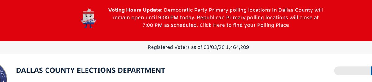 ⚠️ Dallas County Democrat Polling Locations Open Until 9 pm. Did some ...