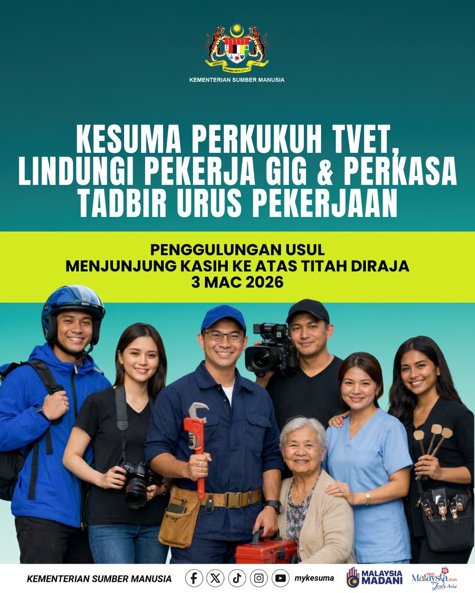 mykesuma's tweet image. KESUMA memperkukuh TVET, melindungi pekerja gig melalui Akta 872 dan memperkasa tadbir urus pekerjaan. Pendekatan ADI serta dasar pekerja asing yang seimbang memastikan pembangunan modal insan negara kekal mampan dan berdaya saing.

#KESUMA #MalaysiaMADANI #TVET #PekerjaGig