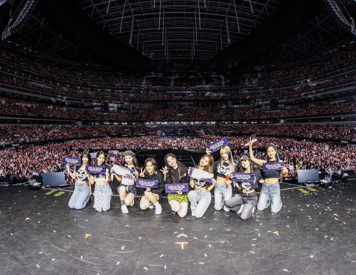 OT_9WICE's tweet photo. "TWICE has consistently shattered ceilings by becoming the first female K-pop group to headline North American stadiums, including SoFi Stadium and MetLife Stadium, the first K-pop gg to headline Lollapalooza, and the first K-pop act honored at the Billboard Women in Music.." https://t.co/Orx6dMjJLF