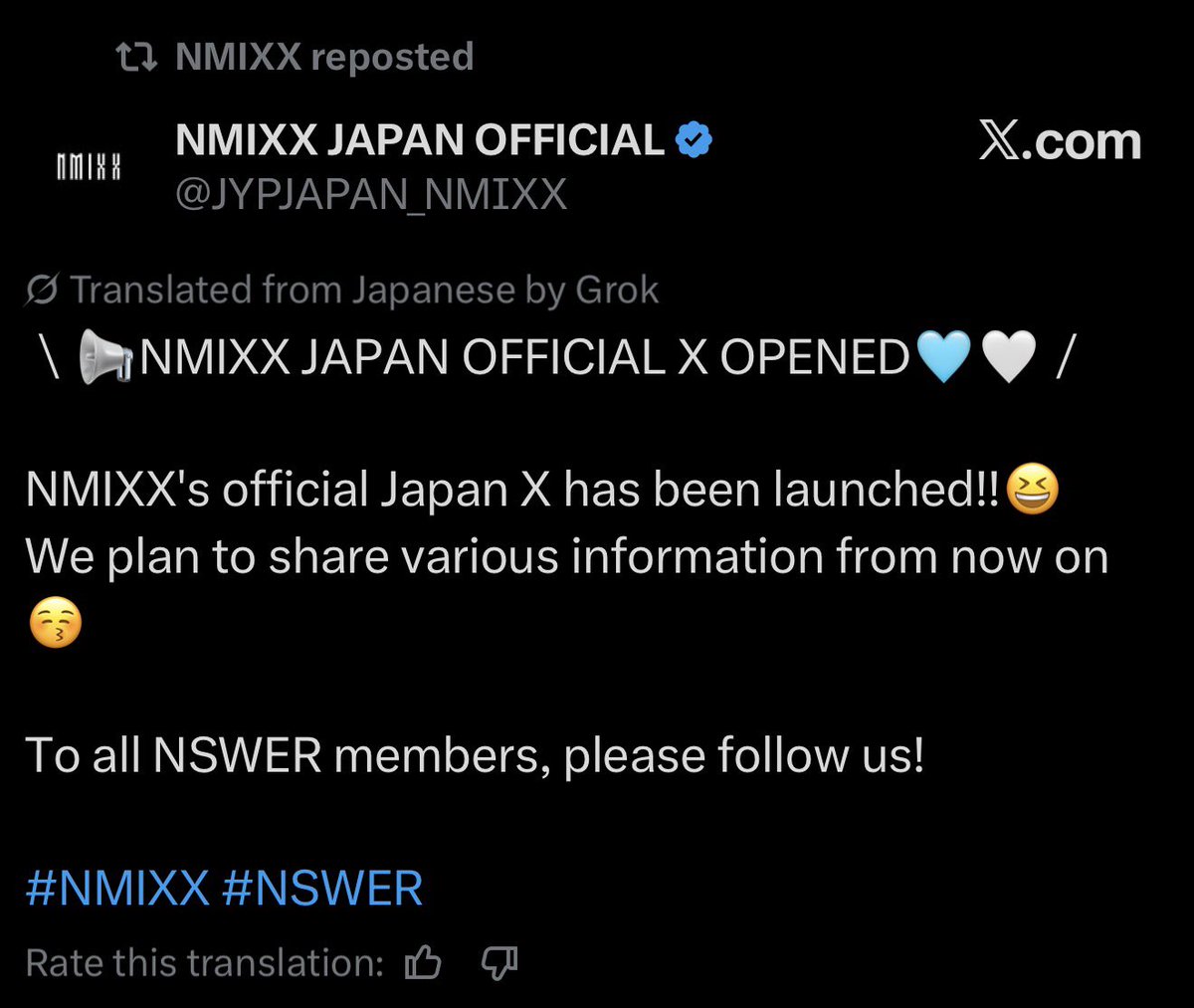 NMXXED's tweet photo. NMIXX OPENED A JAPAN ACCOUNT!! The JAPANESE DEBUT IS FINALLY COMING!!!

Nswers lets follow @JYPJAPAN_NMIXX!! Btw that name is ridiculous for an official account😭😭 https://t.co/RTrs4C9Ssm