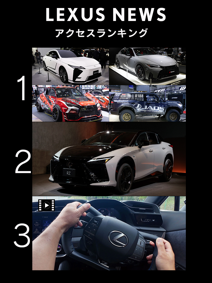 lexus_jpn's tweet photo. 【#LEXUSNEWS アクセスランキング】
第1位：東京オートサロンで触れたLEXUSのまだ見ぬ魅力

第2位：SENSES -五感で感じるLEXUS体験「RZの新しいドライビング」

第3位：電動化技術で操る楽しさをとことん追究するLEXUSのクルマづくり

詳しくはこちら⇒ https://t.co/mO6cnZvrZx https://t.co/lFrSGsT2r0