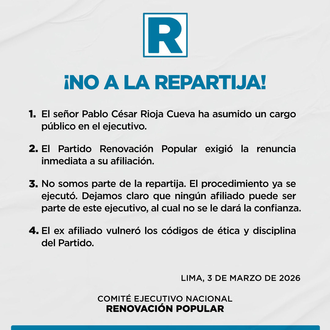 🚨#𝐂𝐎𝐌𝐔𝐍𝐈𝐂𝐀𝐃𝐎| El Partido Político Renovación Popular informa a la opinión pública lo siguiente: