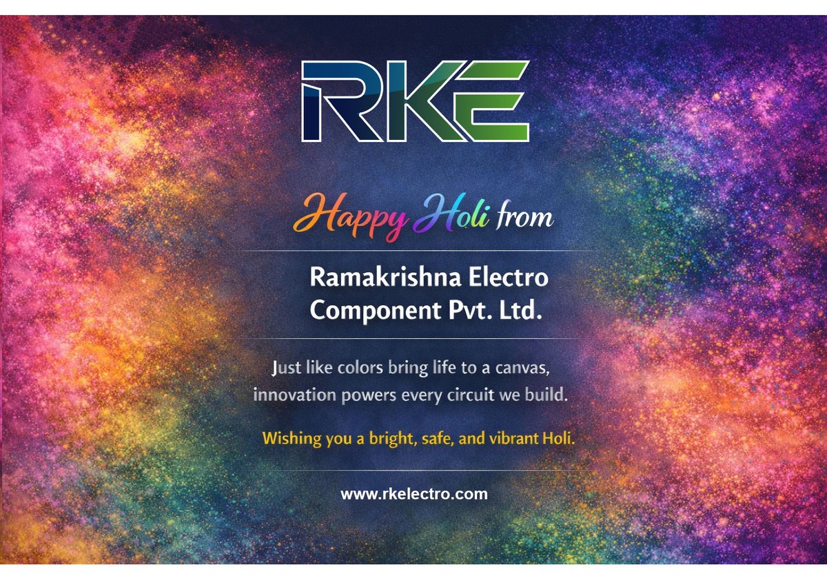 🎨✨ 𝐇𝐚𝐩𝐩𝐲 𝐇𝐨𝐥𝐢 𝐟𝐫𝐨𝐦 𝐑𝐊𝐄 ✨🎨
Just as colors connect to create a beautiful masterpiece, at RK Electro we connect innovation, precision, and technology to power a brighter tomorrow. 
#HappyHoli #RKE #ConnectingInnovation #SemiconductorIndustry #FestivalOfColors