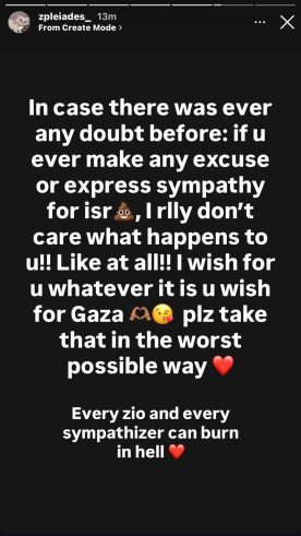 Zainab Khan, a recent graduate of <a href="/ColumbiaSSW/">ColumbiaSocialWork</a> who played a prominent role in antisemitic riots on campus, calls for Zionists to "burn in hell." 

As a social worker for NYC Health + Hospitals, her salary is paid by New York taxpayers.

h/t <a href="/JessicaCostescu/">Jessica Costescu</a> <a href="/FreeBeacon/">Washington Free Beacon</a>