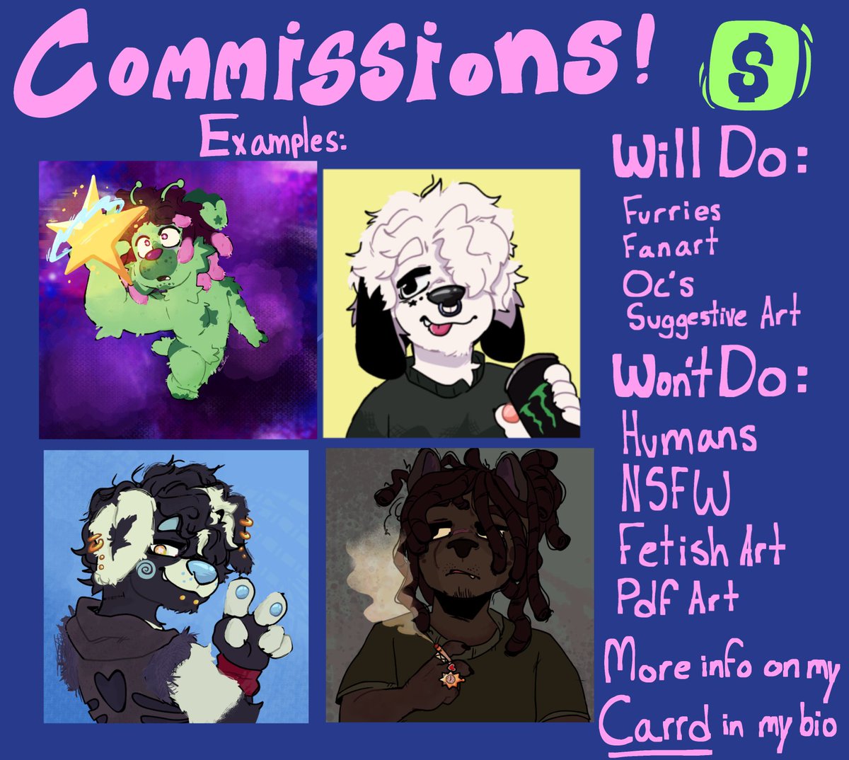 Xzurii's tweet photo. Kindaaaa forgot i had this app i guess ill post it here too!! commissions are open!!!

https://t.co/dveGuYF3yT

#furryartist #furryart #furry #commissionsopen #art https://t.co/0P339kSuKF
