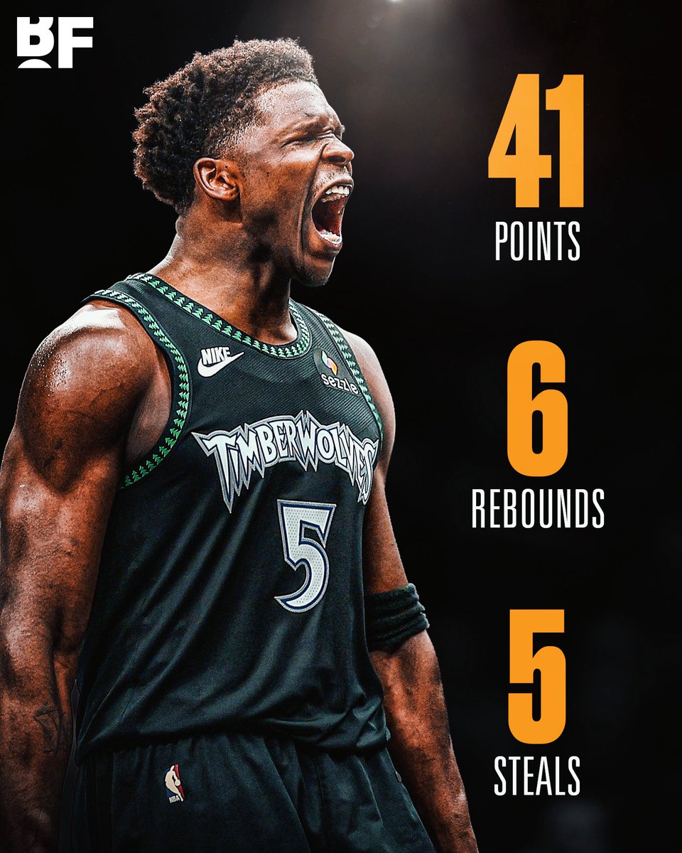 bballforever_'s tweet photo. Anthony Edwards GOES OFF for 41 PTS, 6 REB, 2 AST, 5 STL, 1 BLK, 7 3PM as the Wolves get the WIN over the Grizzlies 🐺 https://t.co/UXfEyhDUKn