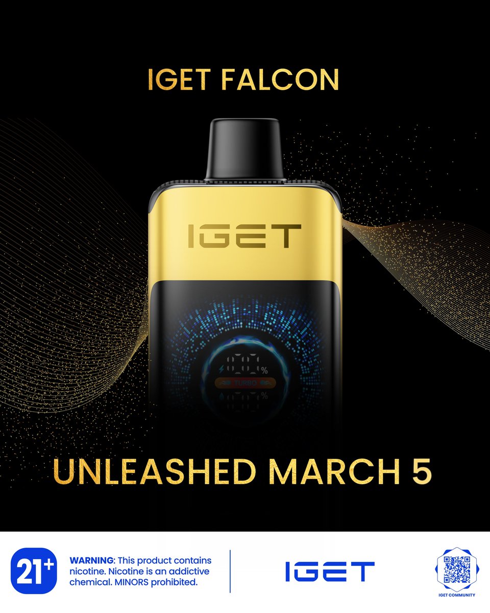 The wait is OVER SOON… 🦅​
Something BIG is unlocking on MARCH 5!​
Curved screen, turbo power, and 25K puffs of pure gold moments—IGET Falcon is ready to UNLEASH.​
Tag a friend who needs the ultimate vape upgrade!
