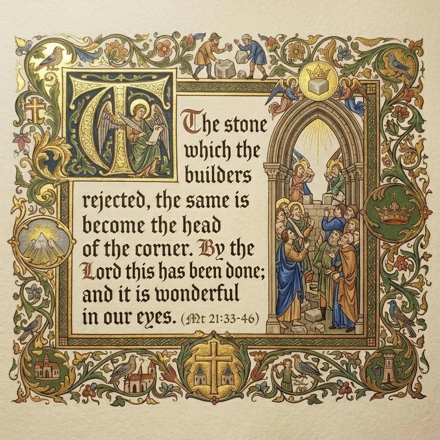 "He calls Himself the Stone, and the teachers of the Jews the builders. For as the stone joins the walls together, so He joins the two Testaments; and though He was cast out by the builders, He became the head of the corner”

St John Chrysostom