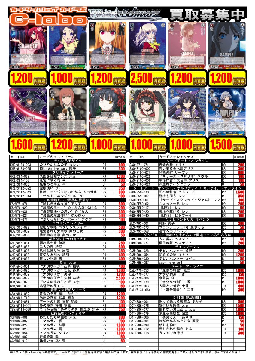 ヴァイス 買取情報】 ヴァイスシュヴァルツ より デッキパーツ 買取