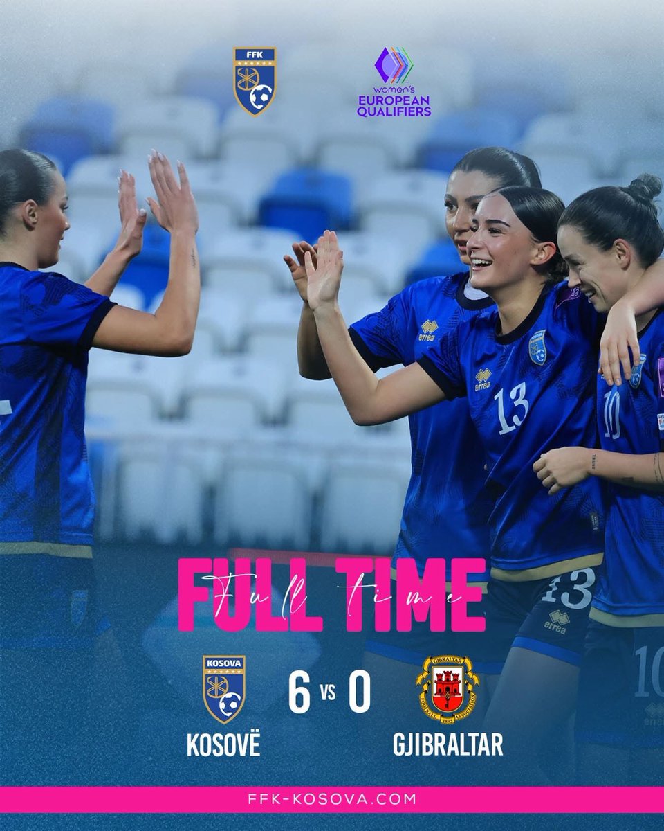kosovarfootball's tweet photo. Six goals to launch our FIFA Women’s World Cup qualifying campaign in the best way possible 💪🔥
𝐅𝐮𝐥𝐥 𝐓𝐢𝐦𝐞: 🇽🇰 Kosovo 6-0 Gibraltar 🇬🇮
#KOSGIB | #FIFAWWC https://t.co/7RofvCdEsY