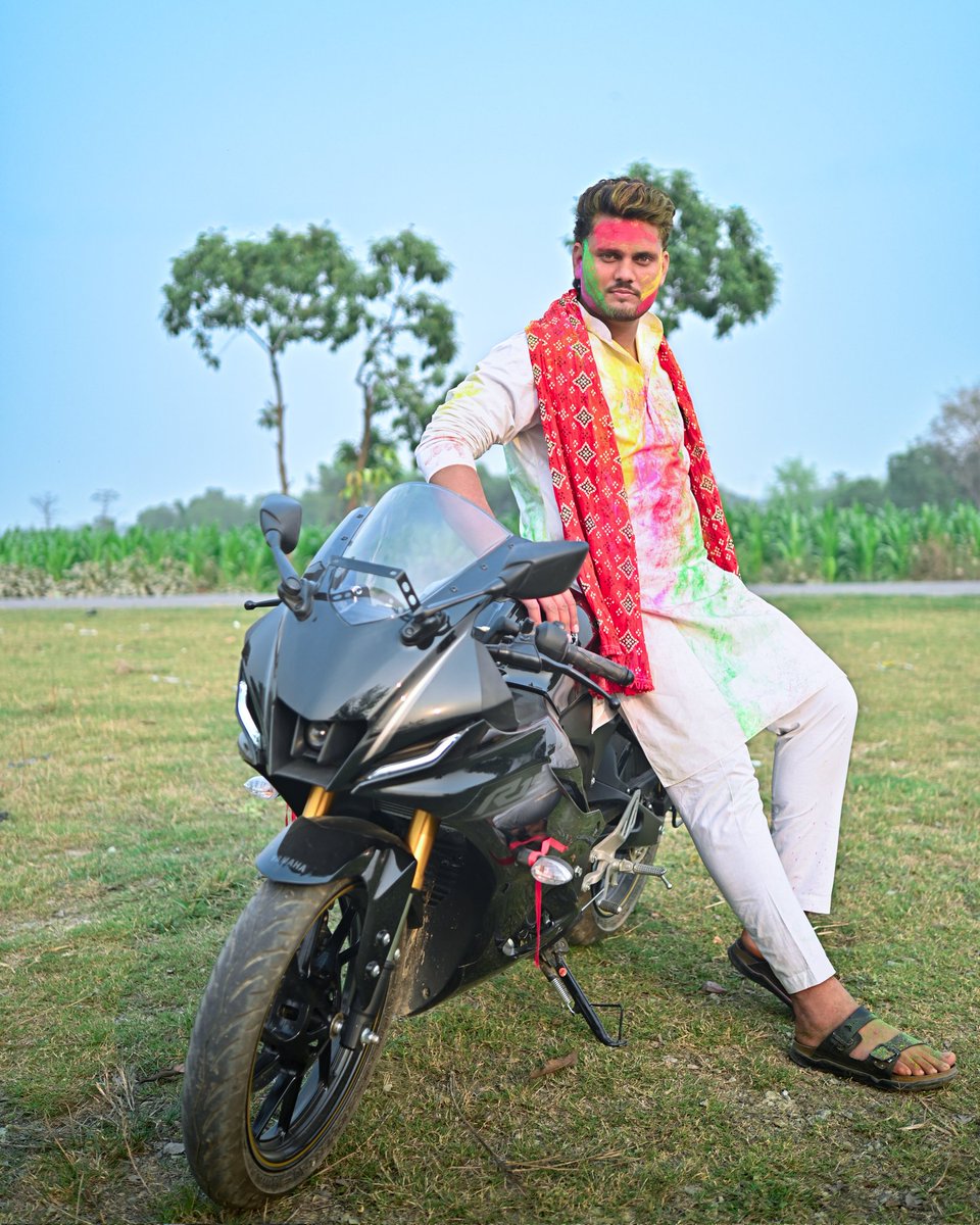 xmartrajusingh's tweet photo. You can look... I don't mind After all, bura na mano, Holi hai.
Happy Holi 2026 🎨🌈 

#Holi2026, #R15V4, #YamahaIndia  #BikerLife #CinematicHoli https://t.co/KgAeBE0SuK