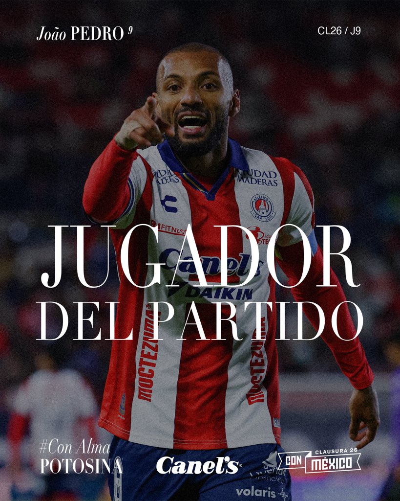 AtletideSanLuis's tweet photo. 🎖 ¡DOBLETE DEL MEJOR NUEVE DE LA LIGA! ⚽️⚽️👏🏼

@CanelsMx eligió a João Pedro como el mejor jugador de nuestra victoria de esta noche. 🇧🇷😮‍💨

#ConAlmaPotosina https://t.co/HgozTHvsAO
