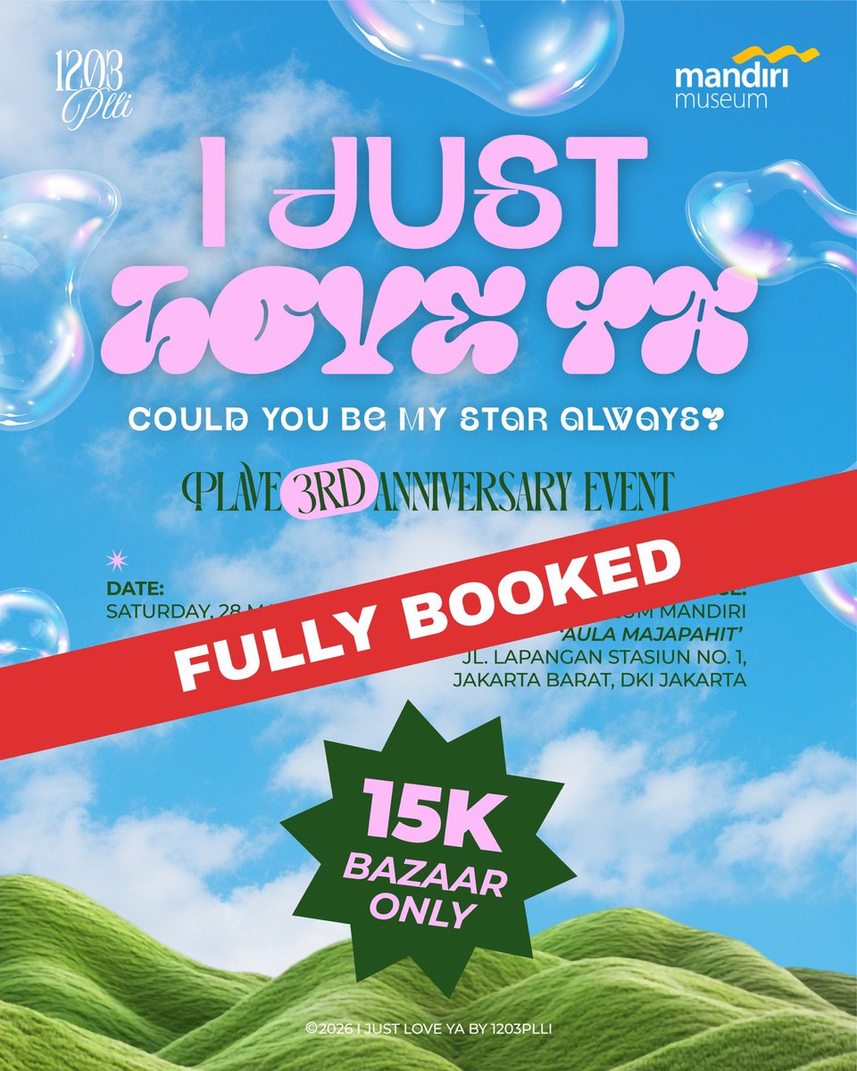 1203PLLI_'s tweet photo. ⋆｡˚୨ 🚨 𝗙𝗨𝗟𝗟𝗬 𝗕𝗢𝗢𝗞𝗘𝗗 🚨୧˚｡⋆

Terima kasih atas antusiasme yang begitu hangat dan luar biasa. Kami benar-benar tidak sabar menyambut dan bertemu dengan kalian semua 🤗❤️

#IJustLoveYa_INA https://t.co/AsAiyaRSvz