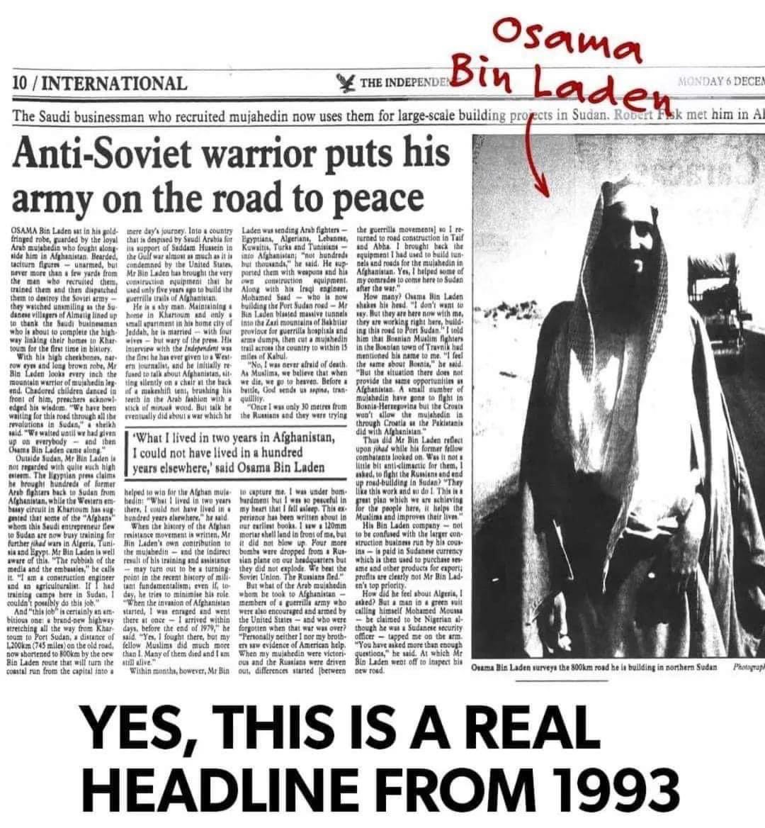 satriotja's tweet photo. @AlMonitor I forgot about the Osama bin Laden case, the USA supported the Taliban militia and even the local Al-Qaedar which was created by the USA as a terrorist organization. https://t.co/eswBK7j6g7