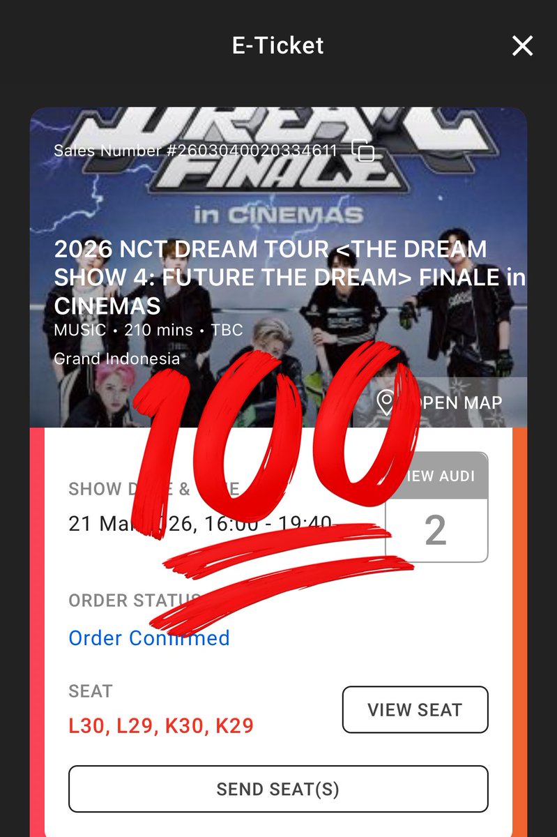 WTT TIKET CGV NCT DREAM ENCORE 

have: Grand Indonesia 21 Maret - 4 tix
want: Grand Indonesia 28 Maret - 4 tix

buat yang punya plis mau wtt soalnya salah co tanggal 😭