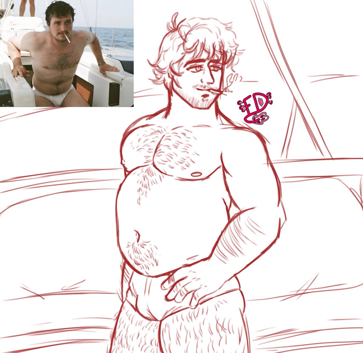 AjoloteJojo's tweet image. I know is not the best draw, but i draw my husband Josh Chubby 🩷 

#chubbyman #fatman #menbigbelly