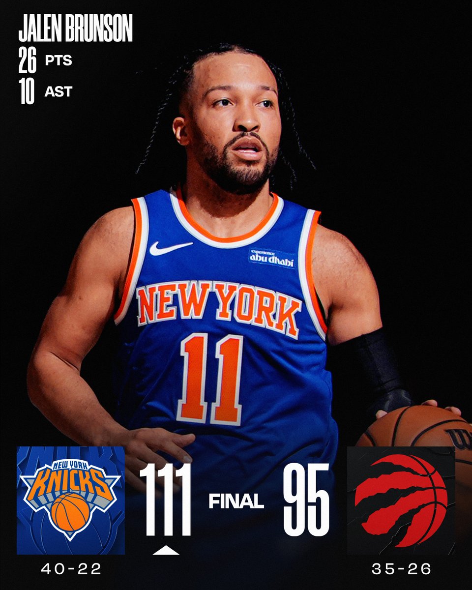 🏀 TUESDAY'S FINAL SCORES 🏀
Jalen Brunson and Karl-Anthony Towns lead the @nyknicks to their 3rd straight win!
KAT: 21 PTS, 12 REB, 6 AST
OG Anunoby: 15 PTS (5-6 FGM)
Josh Hart: 12 PTS (6-7 FGM), 7 REB, 7 AST, 3 STL, 2 BLK