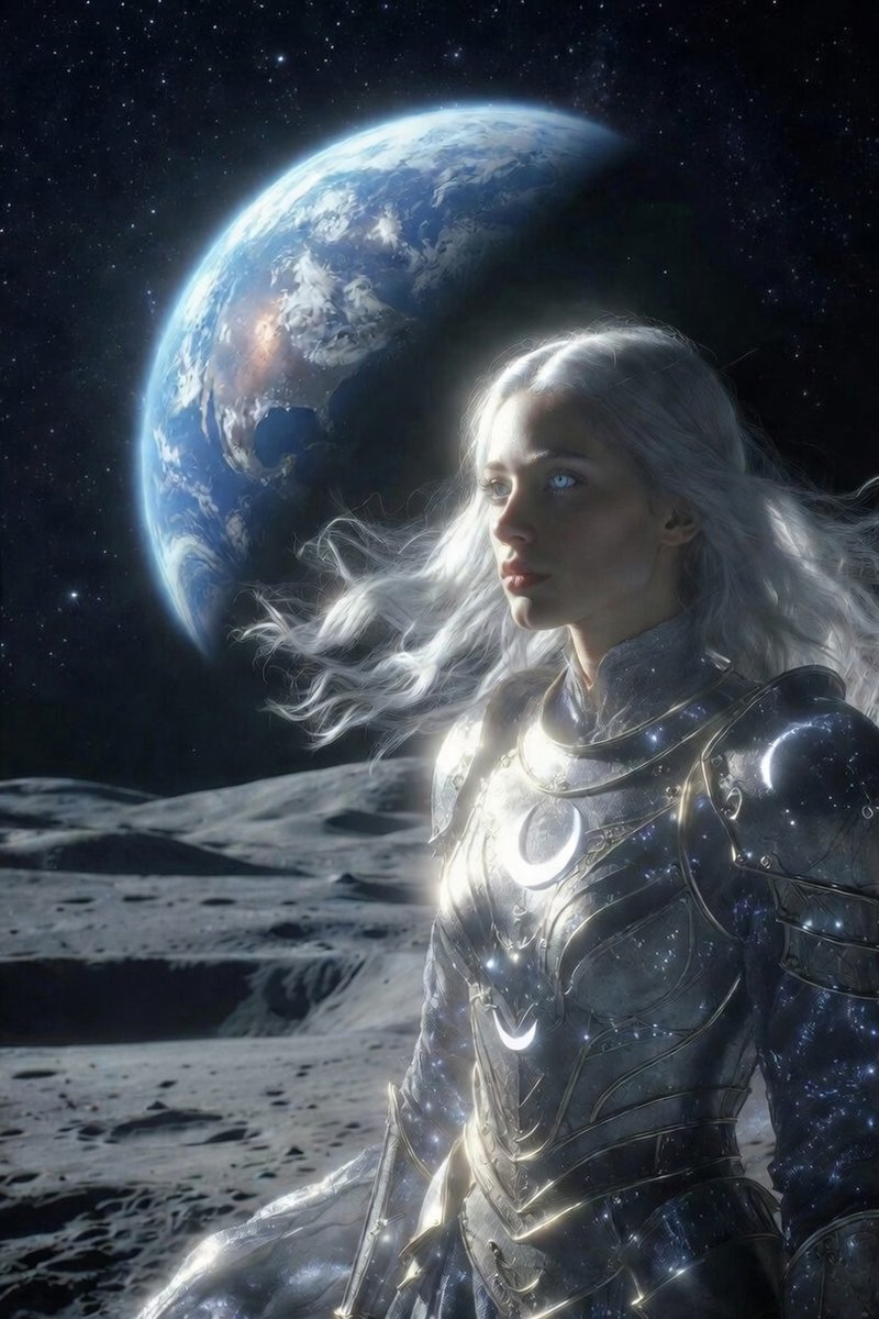 blombergphoto's tweet image. #AlphabetGame 🌌 Hidden in the cosmos... Can you spot the secret L? Breathtaking silver-haired lunar goddess in glowing celestial armor stands before Earth ✨ Space queen energy. Who sees it first? 👀
#SpaceArt #CosmicFantasy #AIArt #GrokImagine