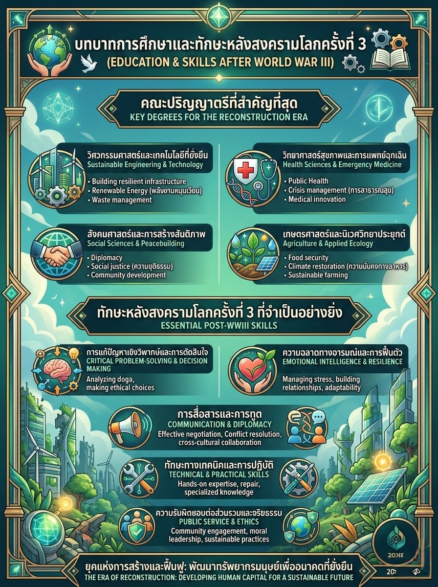 CEOYOTHIN2628's tweet photo. ถ้าโลกต้องรีเซ็ต นี่คือสิ่งที่จำเป็นที่สุด! 🌍🕊️
ภาพนี้สรุป "บทบาทการศึกษาและทักษะหลังสงครามโลกครั้งที่ 3" ได้ดีมาก
🎓 4 คณะเดอะแบก: วิศวะยั่งยืน, แพทย์/สาธารณสุข, สังคมศาสตร์, เกษตรฯ
🛠 ทักษะที่ต้องมี: EQ, การแก้ปัญหา, ทักษะปฏิบัติจริง, การสื่อสาร, จริยธรรม
ใครกำลังแพลนอัปสกิล https://t.co/UOYHiMBZFa