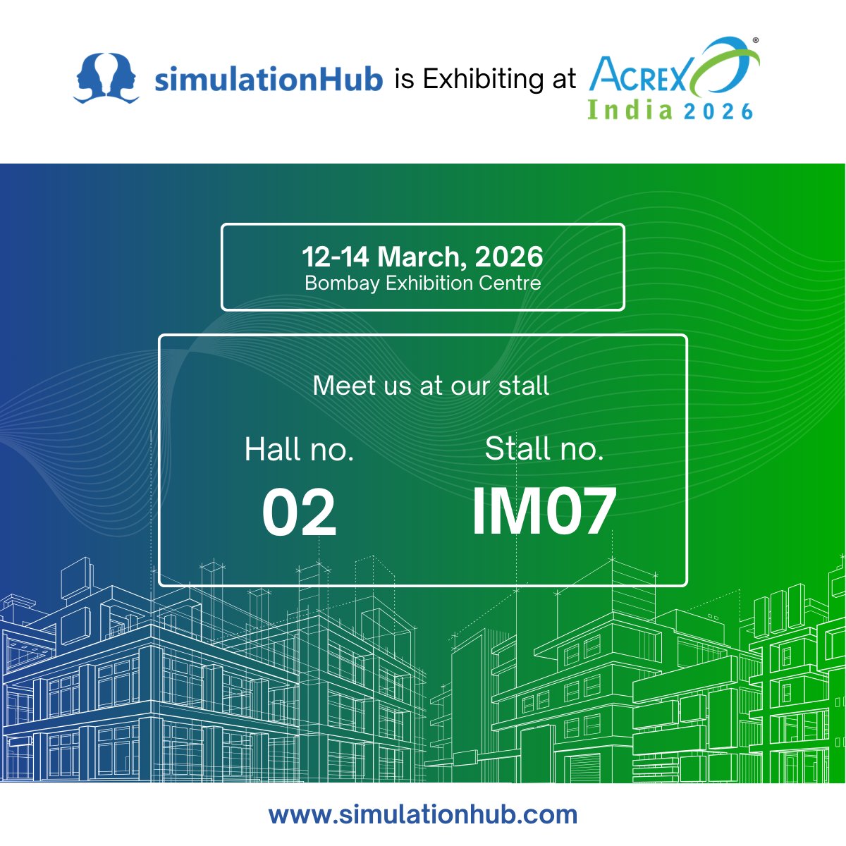 SimulationHub is excited to join Acrex India 2026. Explore SimulationHub’s latest Buildings AI platform, along with the launch of our AHC Fabric Duct Design Suite.

📍 Hall 2 | Booth IM07
 📅 March 12–14, 2026
 📌 Bombay Exhibition Centre, Mumbai

#ACREX2026 #HVACDesign