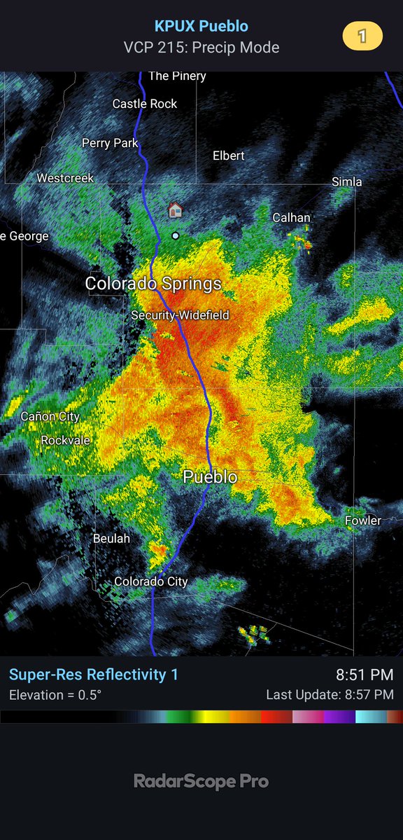 Prolonged heavy rain from the southside of the Springs to Pueblo. Ponding on roadways and even localized flooding may be possible! 🌧