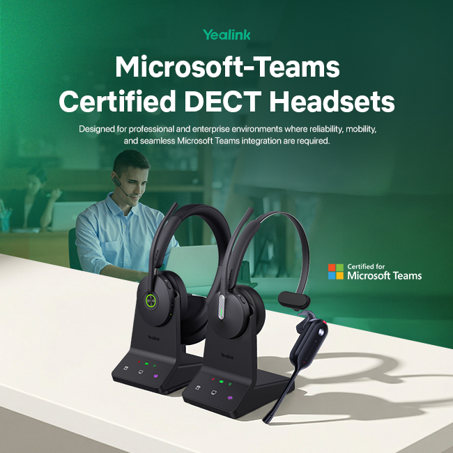 LeaderComputers's tweet image. Certified for Microsoft Teams. Built for mobility.

Yealink DECT headsets deliver secure wireless performance, enterprise audio clarity, and seamless Teams integration — ideal for modern workplaces.

#Yealink #MicrosoftTeams #HybridWork