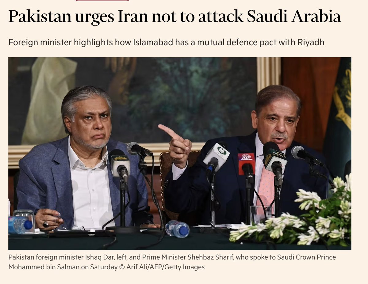 Desde inicio de la guerra, en Islamabad miran con temor cualquier ataque a AS. El pacto de sept les puede arrastrar a un conflicto regional al que no interesa entrar.
Llamada del Ministro :
1.Recordatorio capacidad disuasión
2.Mantenimiento relación con Iran
3. Señal hacia Riad