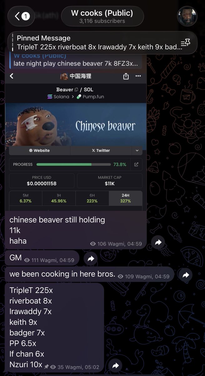 There is no bear market in both my Public/

Private channel, been calling bangers back 

to back.

Join my public to verify, my public channel costs $0  to join btw.

t.me/Wagbocooks

GM
