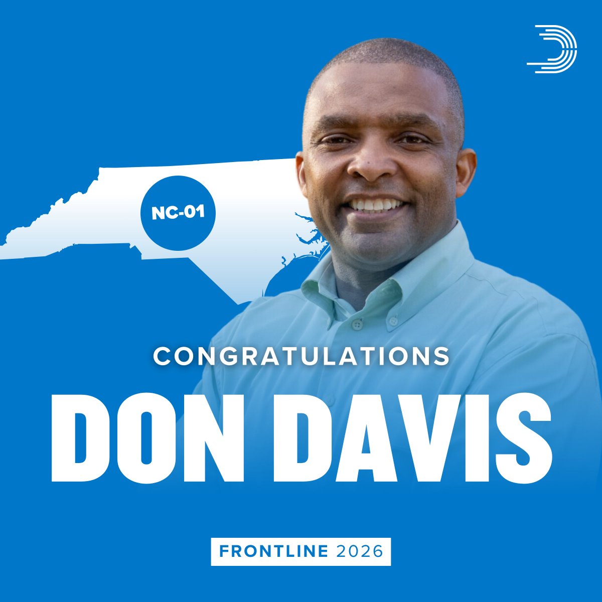 dccc's tweet image. Congratulations on your win, @DonDavisNC! Don is a trusted voice in Eastern North Carolina with a long track record of working across the aisle to deliver results.

Even under Republicans’ desperate gerrymander, Don is uniquely suited to keep #NC01 blue this November.