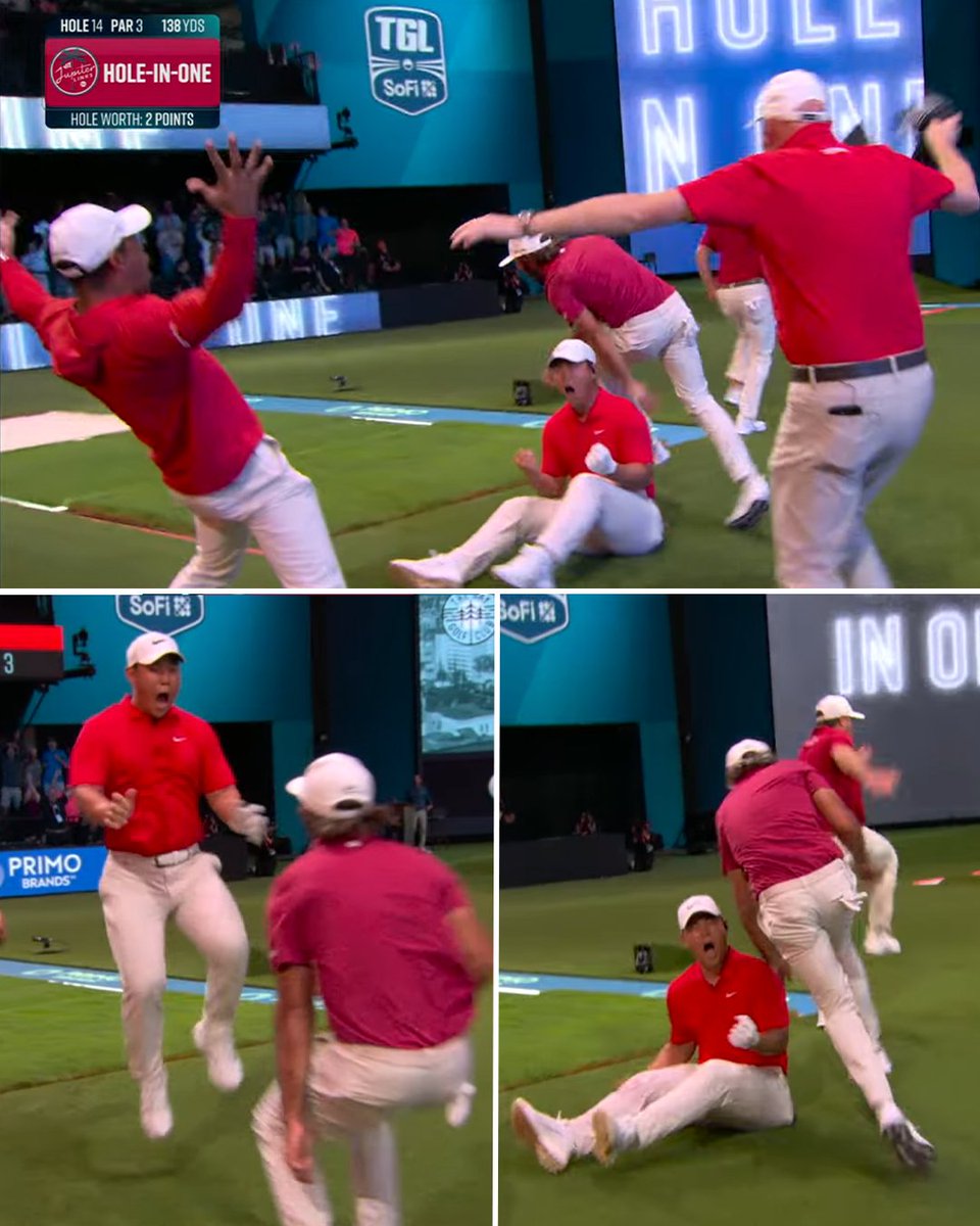 SportsCenter's tweet image. The scenes after Tom Kim's hole-in-one 😂

@TGL