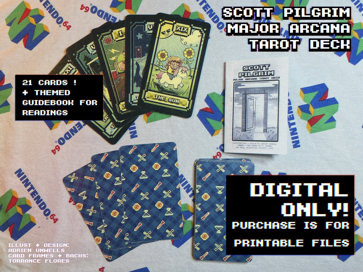 wallaceunwells's tweet photo. it's TIME !! 
last year i poured my blood sweat &amp; tears into a 21 card major arcana deck for scott pilgrim, and now YOU TOO can have your own copy !
check out the 🔗 for my ☕ to get the printables for urself https://t.co/7aKxVZhfvx