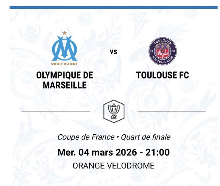 clement_vila's tweet photo. Salut la #TeamOM, 

N’étant pas disponible, je vends ma place pour le match de CDF contre Toulouse #OMTFC #CDF

🗓️ Samedi 14 février - 17h

🏟 GANAY W

💰20€ la place (39€ sur la billetterie)

📩 DM pour plus d’info (preuves de fiabilité)

#TeamOM @biloEntraide @DestinationFoot https://t.co/gnD9B0YmCk
