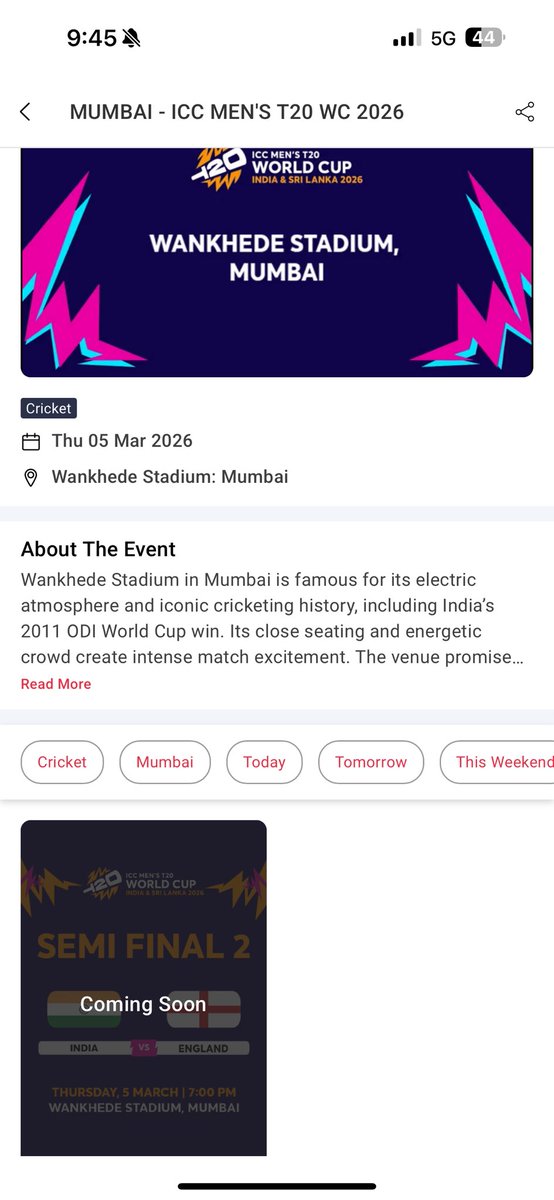 kaus2881's tweet photo. @bookmyshow just reminding you that the second semi final is tomorrow yet your site says the tickets are “coming soon”. Seriously ridiculous! #ICCMensT20WorldCup https://t.co/tXvNemNkvU