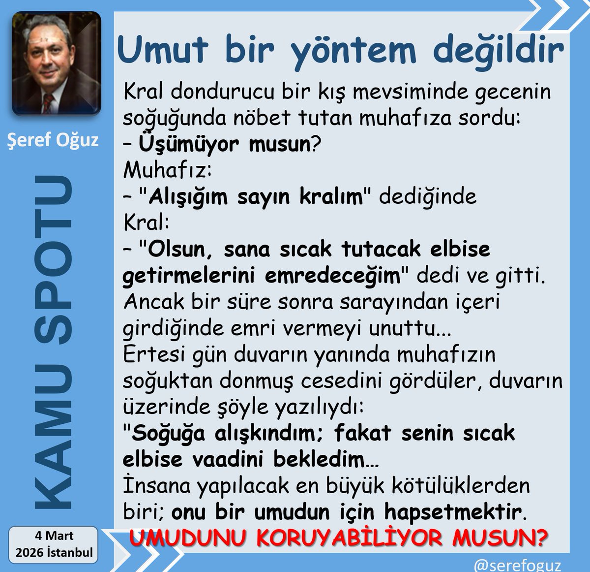 SICAĞA ALIŞKINDIM FAKAT SENİN SICAK ELBİSE VADİNİ BEKLEDİM 
Dr Şeref OĞUZ