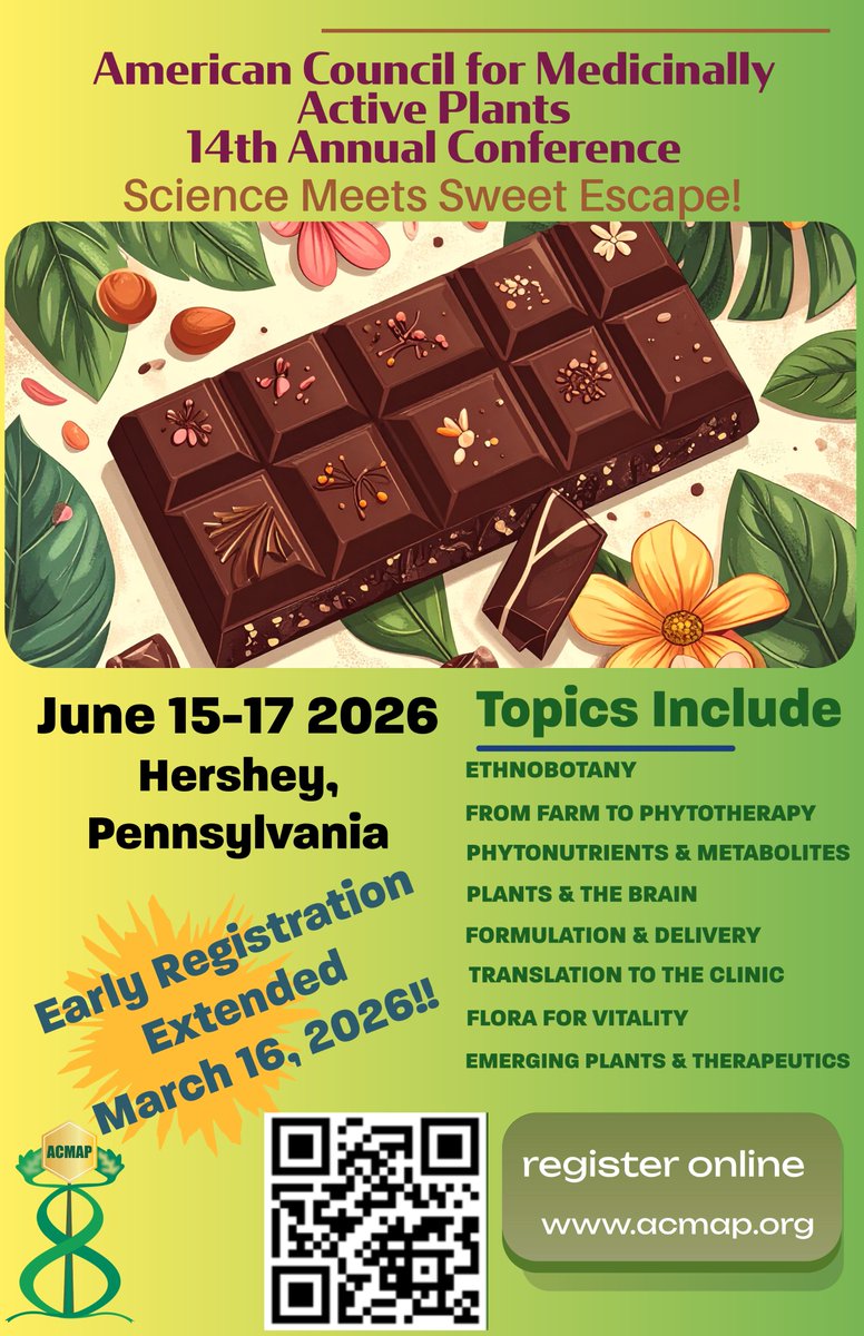 ACMAP_Official's tweet photo. Have great data on #medicinalplants, #ethnobotany, #naturalproducts, #herbalremedies, #medicine, and related fields? 

Come share it with us at #ACMAP2026! 

Affordable, interdisciplinary, and a preeminent conference on all aspects of medicinal plants! https://t.co/TSOG1iU0Y6