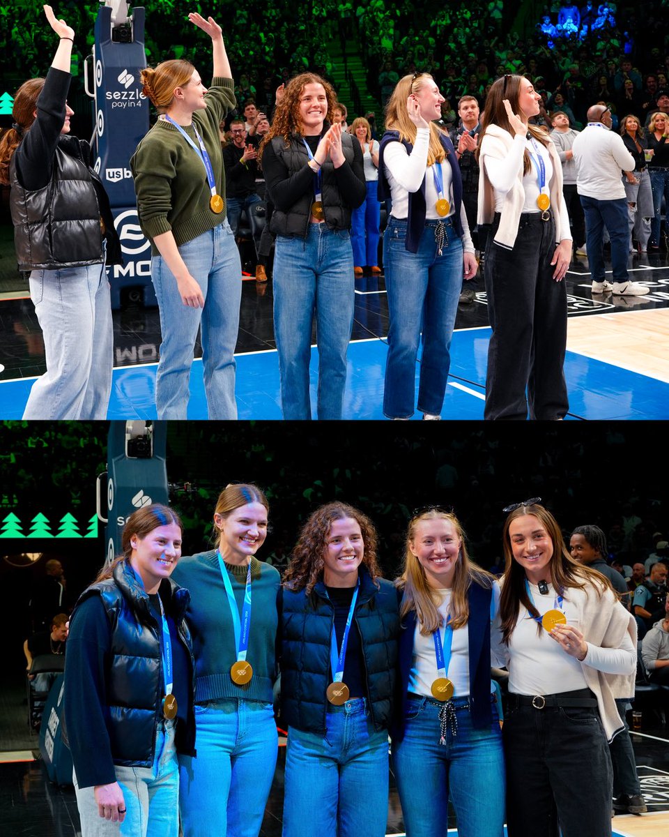 PWHL_Minnesota's tweet photo. Brought the hardware to center court! 🥇

Thank you to the @Timberwolves for hosting our gold medalists tonight! https://t.co/ZlknawpPkv