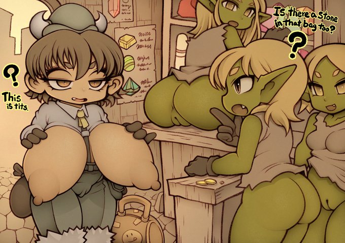 大きな人と生活圏を共にする緑の生き物たちの過去絵です 