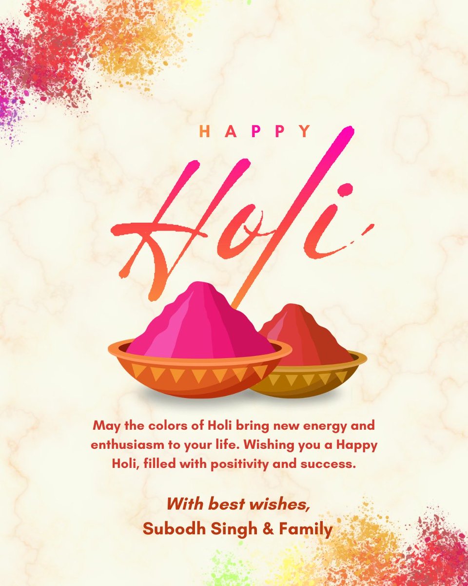 Wishing you and your family a very happy and colourful Holi 🌹