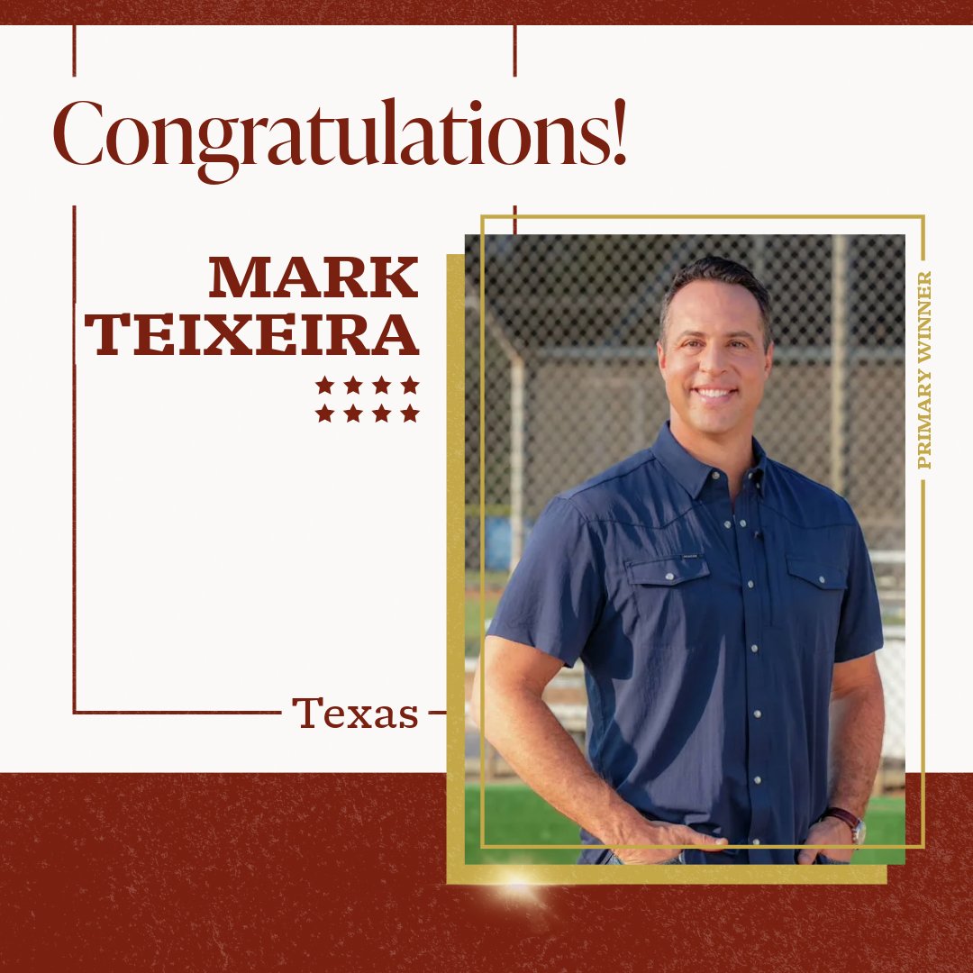 Congratulations to <a href="/TeixeiraMark25/">Mark Teixeira</a>!

Texans just nominated a proven winner &amp; conservative fighter ready to lead &amp; deliver results.

Remember to VOTE for Mark in the General Election on Tuesday, November 3 🇺🇸