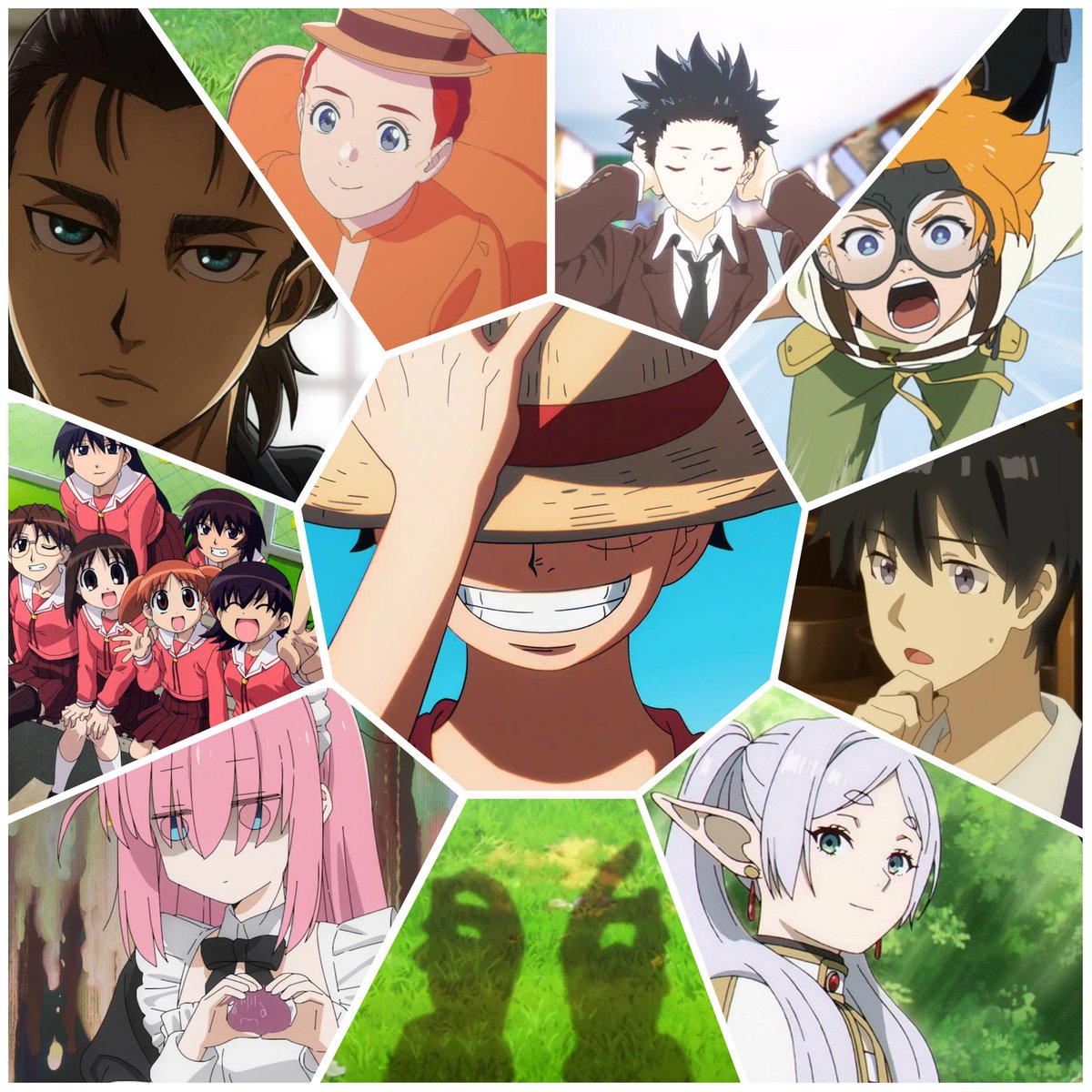 itsVoxucian's tweet photo. My Top 10 Anime:

• One Piece
• Attack On Titan
• Anne Shirley
• A Silent Voice
• Frieren Beyond Journey’s End
• Farming Life In Another World
• Eighty-Six
• Deca-Dence
• Azumanga Daioh
• Bocchi the Rock https://t.co/h6wg8AjGhL