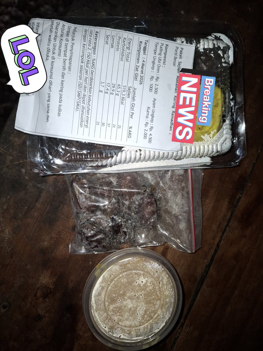 Hallo muts, ni MBG adek aku hari ini..
Menurut kalian wort gak.?
Yang katanya perhari 15k ini cuma 10k..

Ini juga gk wort. Sejak bulan puasa ini puding gak pernah tinggal di menu MBG, pas buka puding nya kadang udah basi gak layak makan.